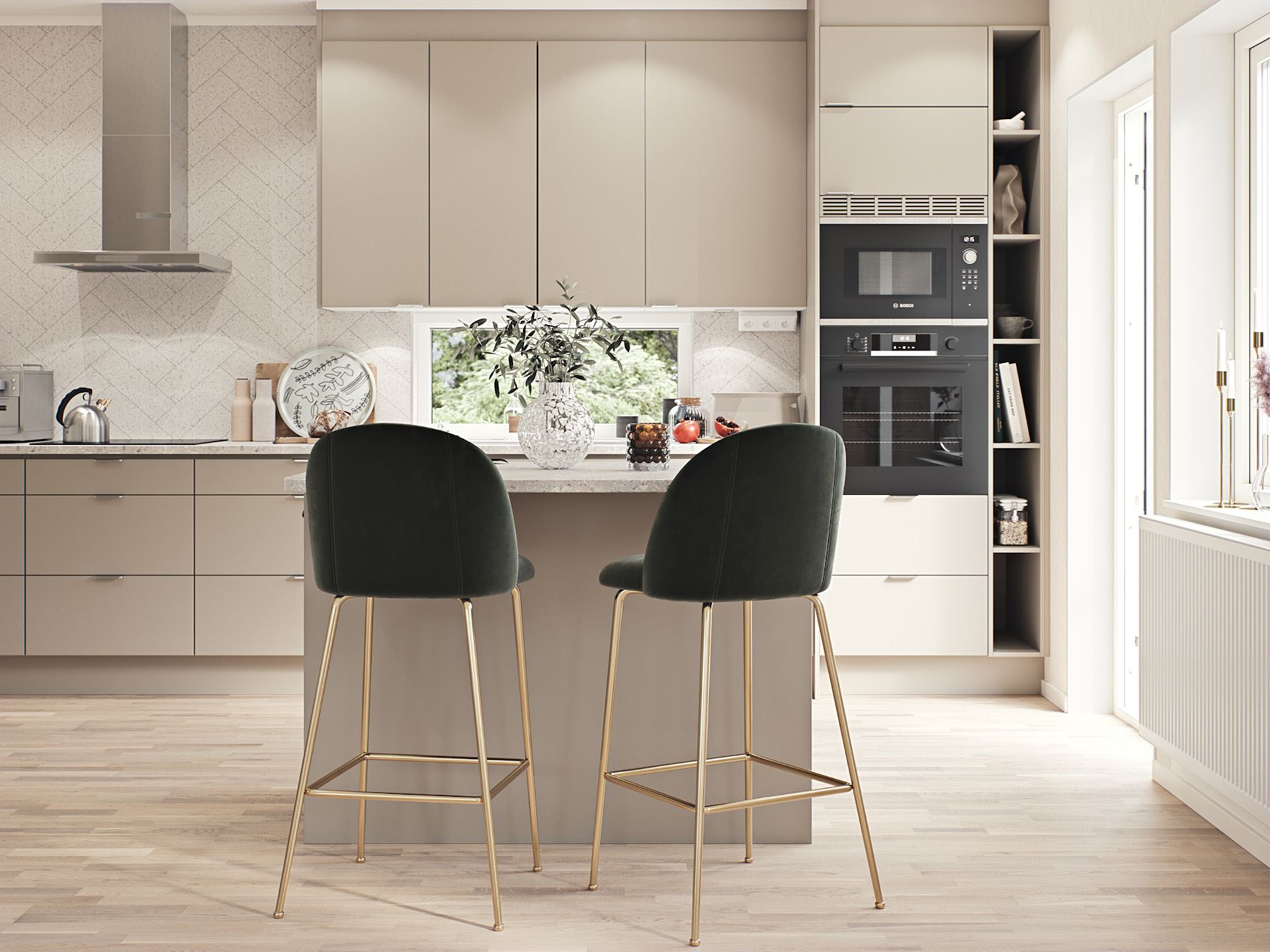 Modernt kök med köksö i storsäljaren Villa Kalmar